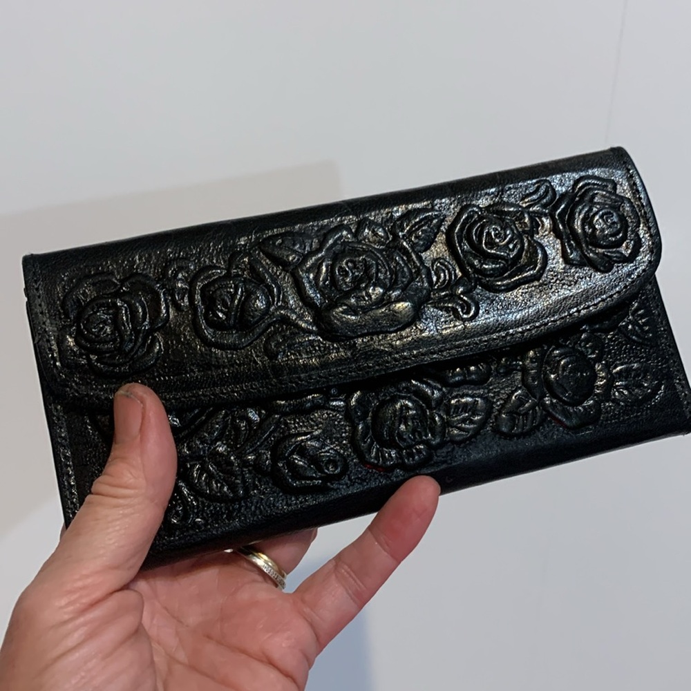 Floral embossed leather wallet